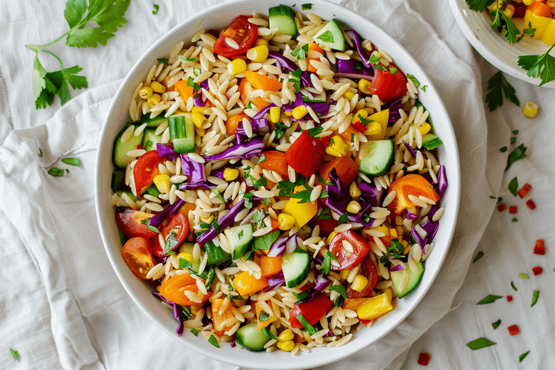 Veggie Rainbow Orzo Salad: A Stunning Showstopper