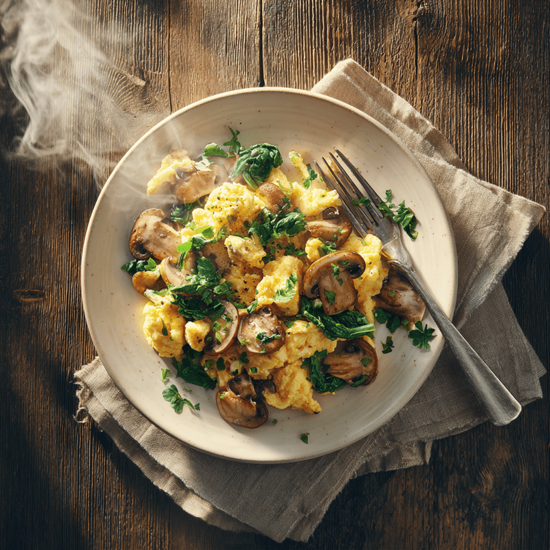 10-Minute Mushroom Spinach Scrambled Eggs (High-Protein)