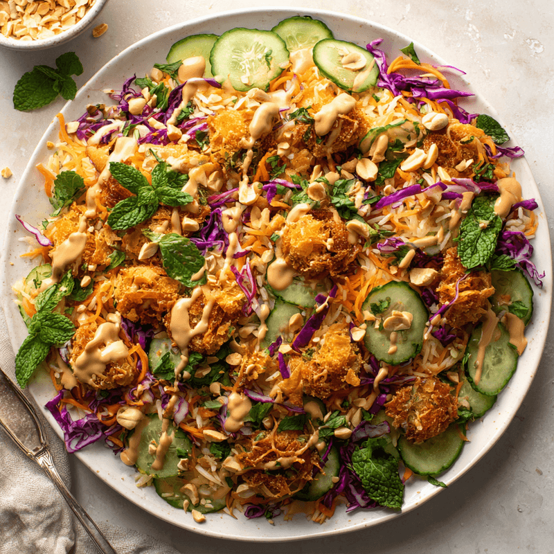 Chicken Crispy Rice Salad with Peanut Dressing Recipe