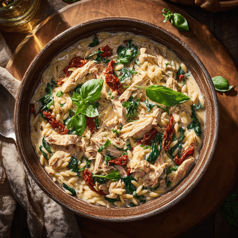 Creamy Slow Cooker Tuscan Chicken Orzo Recipe