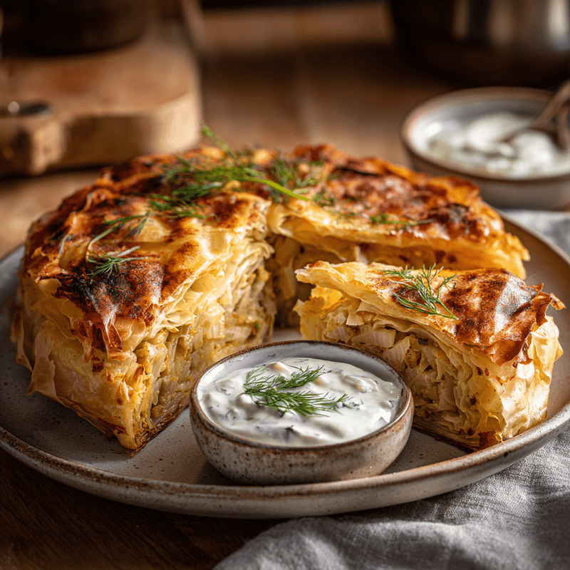Crispy Cabbage Pie with Dill Cream Sauce Recipe