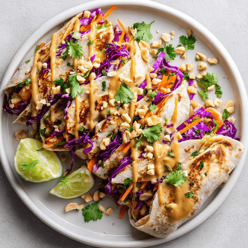 Thai Peanut Chicken Wraps with Fresh Vegetables