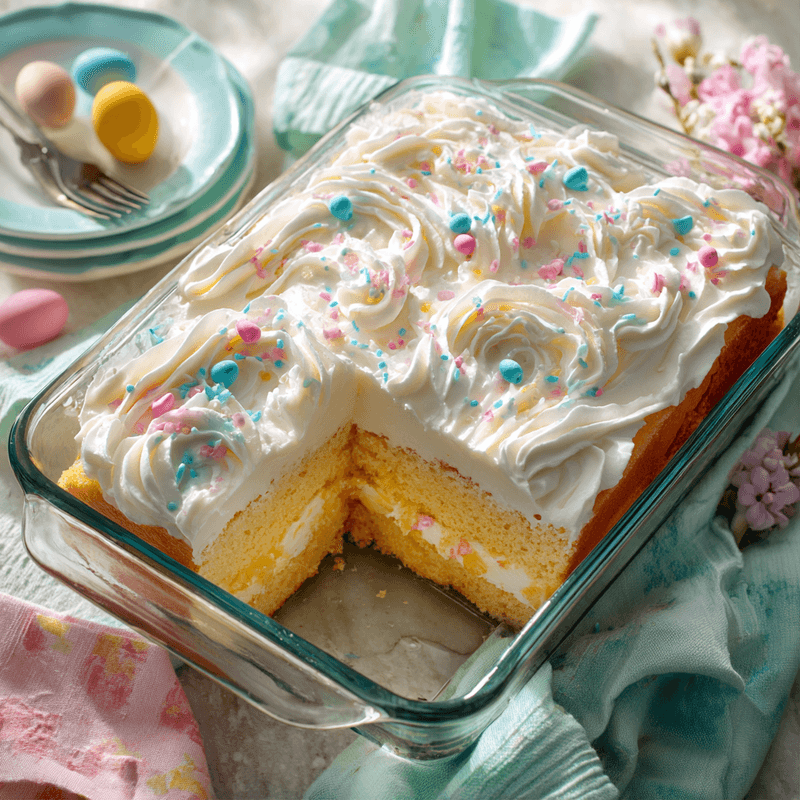 Easy Make-Ahead Easter Poke Cake Recipe With Cheesecake