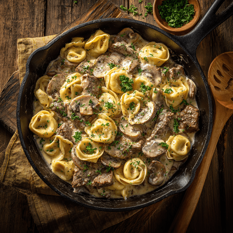 Easy One-Skillet Beef Stroganoff with Creamy Tortellini