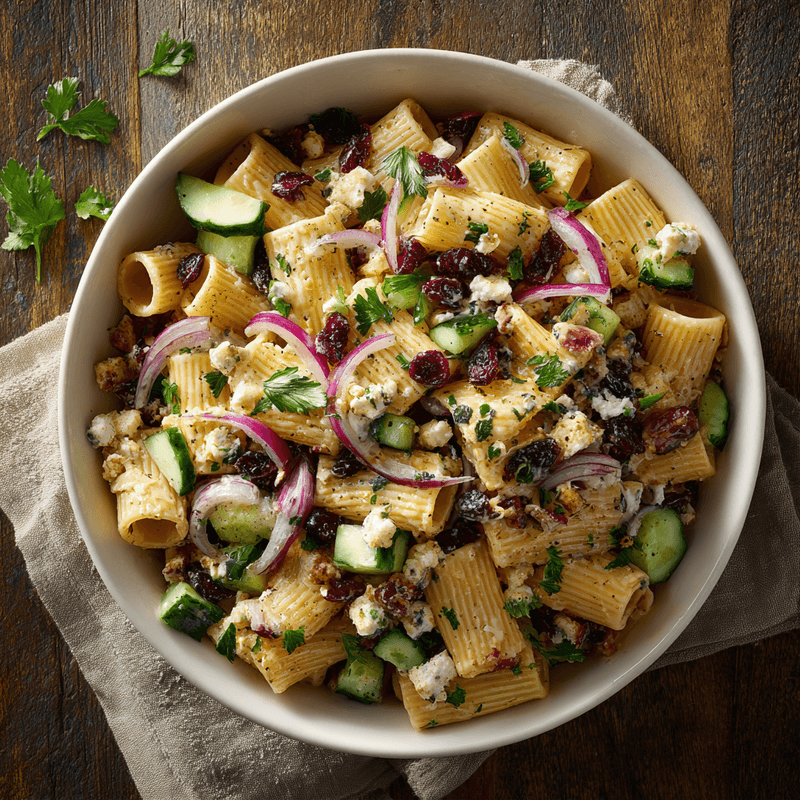 Feta & Cranberry Rigatoni Salad with Lemon Vinaigrette