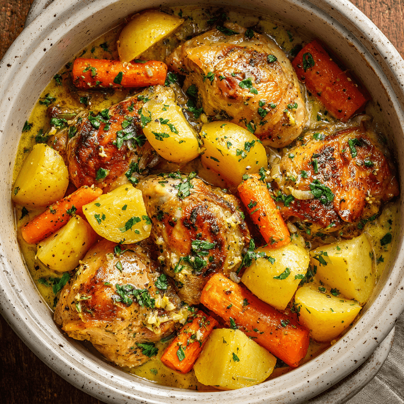 Garlic Butter Crockpot Chicken with Potatoes and Carrots