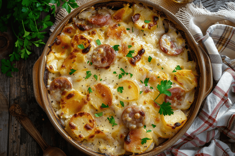 Kielbasa Sausage Cheesy Potato Casserole Recipe