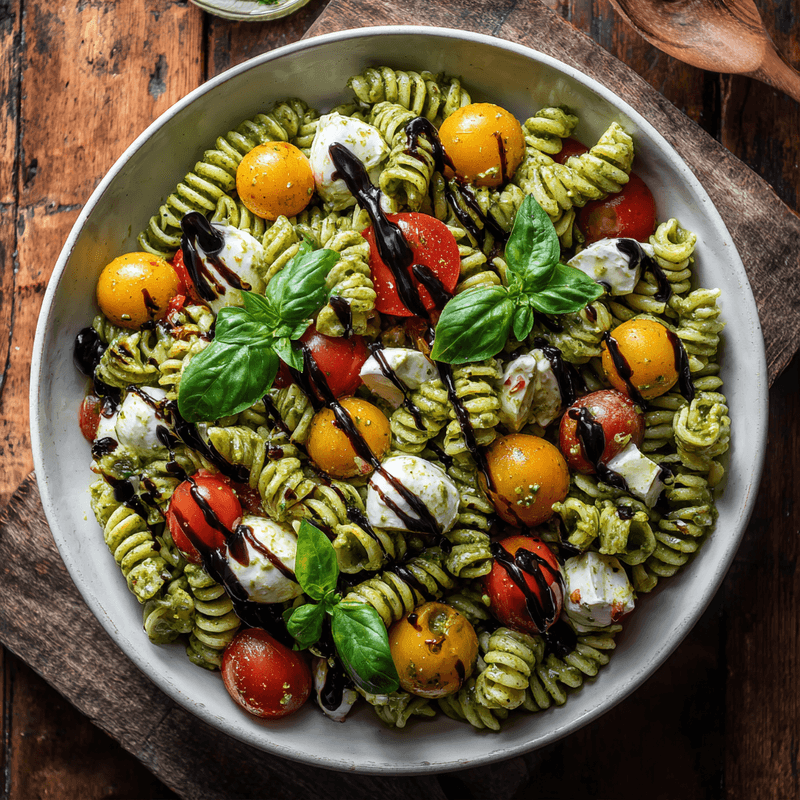 Light and Creamy Pesto Caprese Pasta Salad Recipe