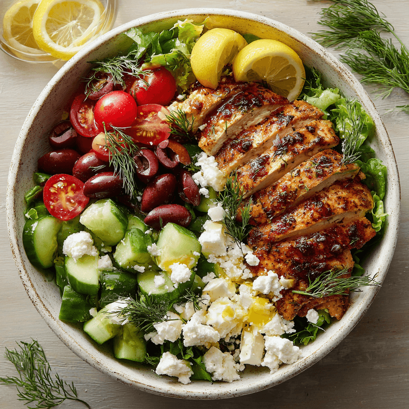 Low Carb High Protein Mediterranean Lemon Dill Chicken Bowl