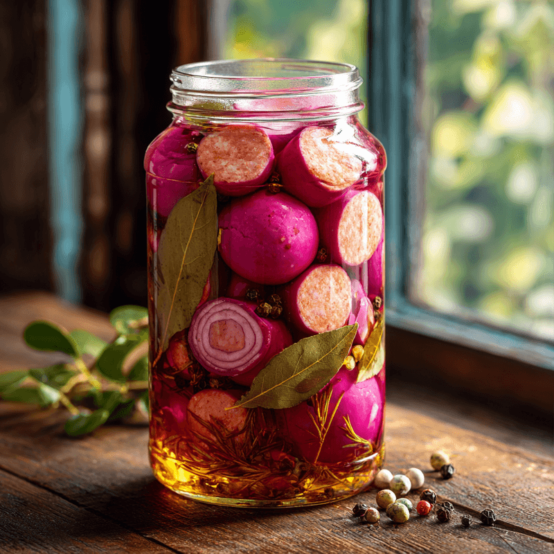 Pickled Eggs, Sausage, and Onions - Tangy Homemade Recipe