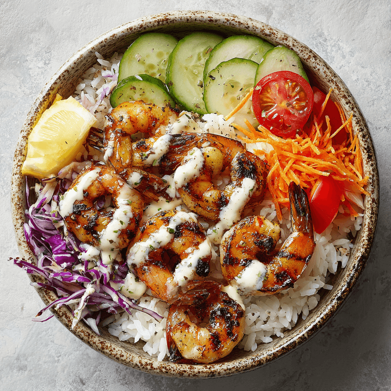 Quick Grilled Shrimp Bowls with Creamy Garlic Sauce
