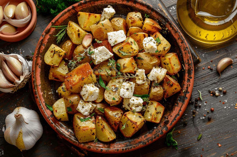 Roasted Potatoes with Baked Feta and Garlic Recipe