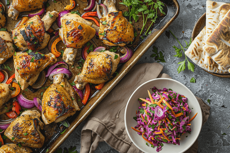 Sheet Pan Chicken Pitas with Fresh Herb Ranch Slaw