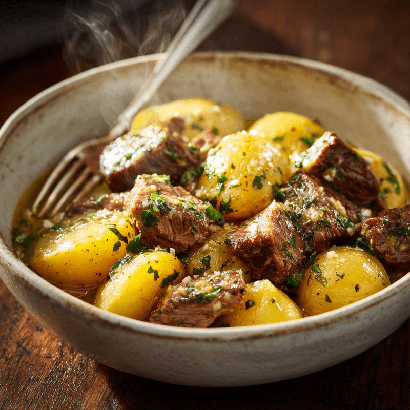 Slow Cooker Garlic Butter Beef with Potatoes Recipe