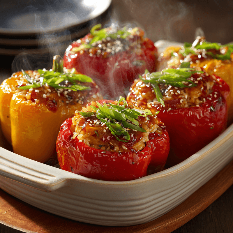 Teriyaki Pineapple Chicken and Rice Stuffed Peppers
